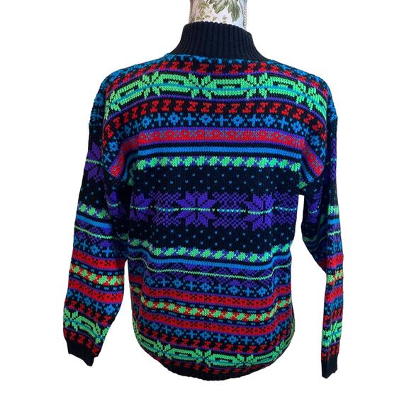 80’s Neón Colors Knitted Retro Sweater USA Made Fair Isle Style M - Picture 9 of 9